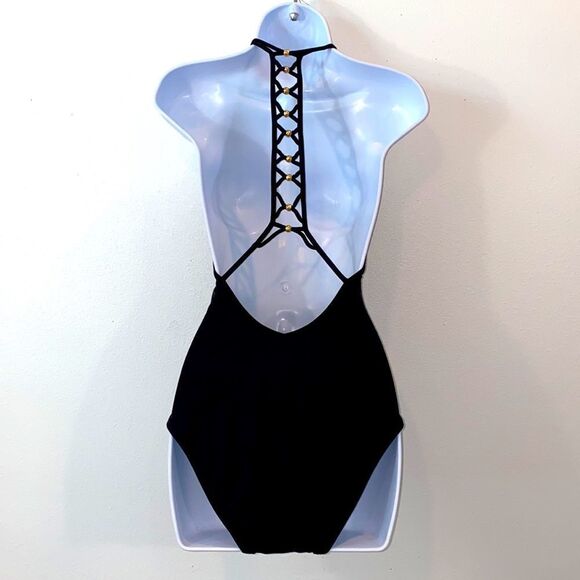 Trina Turk Algiers V-Plunge Embellished One- Piece Black Swimsuit TT0722 - Picture 6 of 16